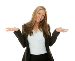 Blond Woman Shrugging her shoulders